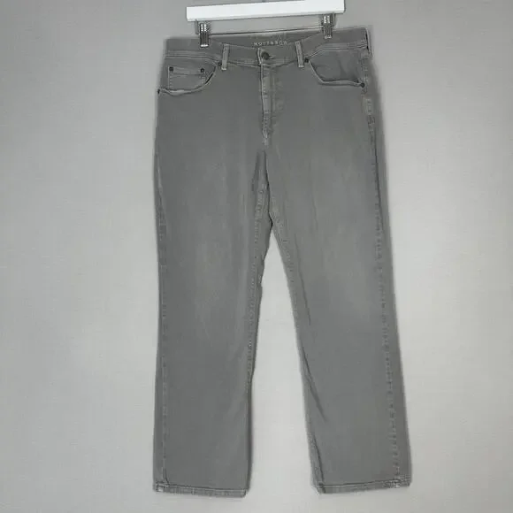 Mott & Bow Mercer Straight Leg Jeans Mens 35x30 Light Gray Stretch Twill Denim - Picture 1 of 12